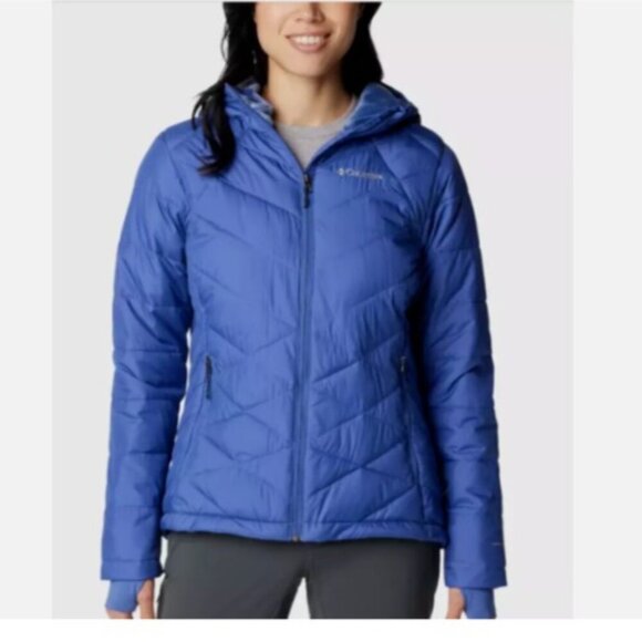 NEW Columbia Womens L Omni-Shield Puffer Jacket Coat W/ Hood Blue polyester - Picture 1 of 10